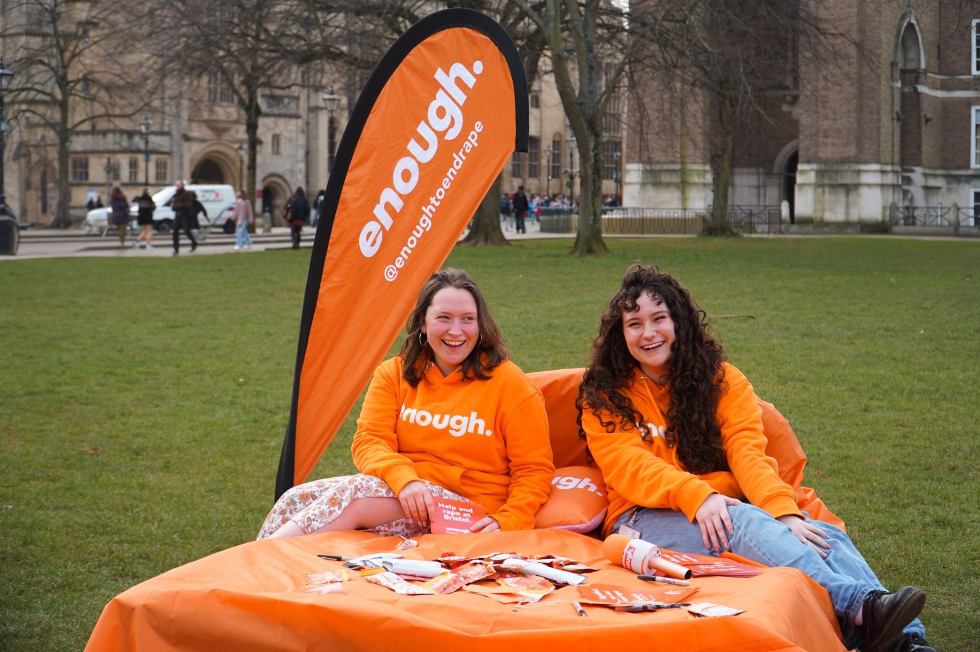 Giant orange bed activation in a city centre